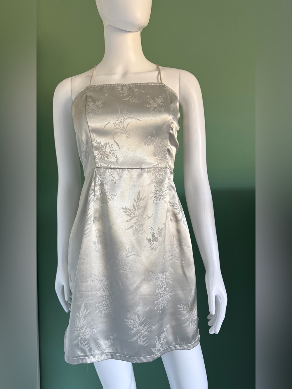 PrettyLittleThing Silver Satin Floral Jacquard Mini Dress